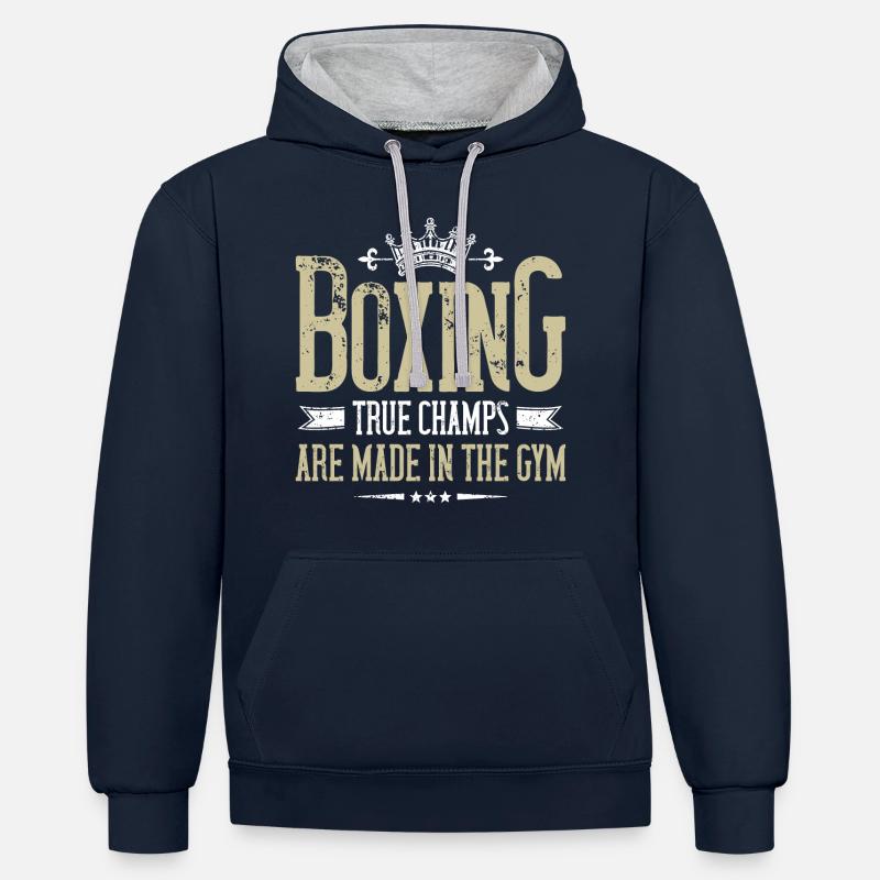 boxe champ 2000 - Sweat à capuche contrasté - bleu marine/gris chiné
