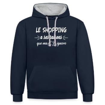 Le shopping a ses raisons Humour achat compulsif - Sweat à capuche contrasté - bleu marine/gris chiné - Devant - Nico (186cm)