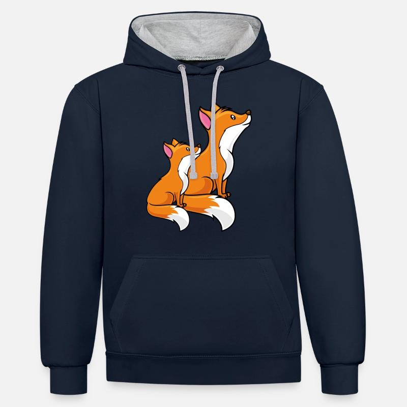 renard dessin animé enfant bébé - Sweat à capuche contrasté - bleu marine/gris chiné