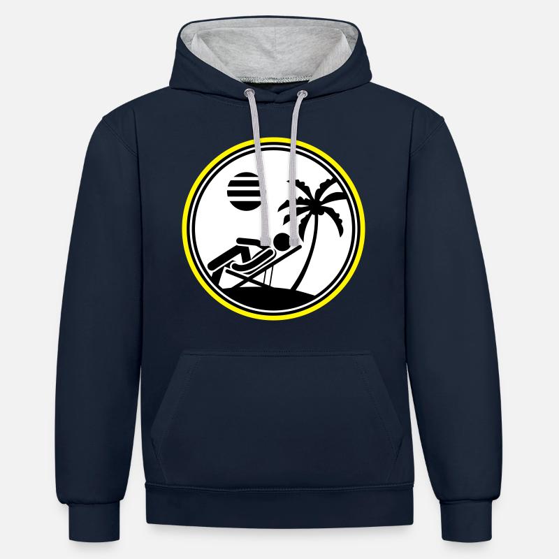 Île symbole d’été Palme Chillen - Sweat à capuche contrasté - bleu marine/gris chiné