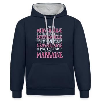 Je suis une marraine. Marraine merveilleuse. - Sweat à capuche contrasté - bleu marine/gris chiné - Devant - Nico (186cm)