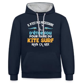 Kite surf idée cadeau humour sport aquatique - Sweat à capuche contrasté - bleu marine/gris chiné - Devant - Nico (186cm)