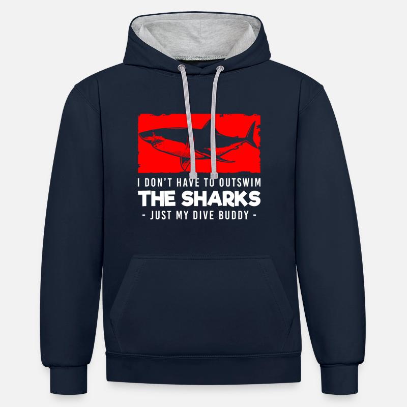 Requin Voile Tigre Requin - Sweat à capuche contrasté - bleu marine/gris chiné