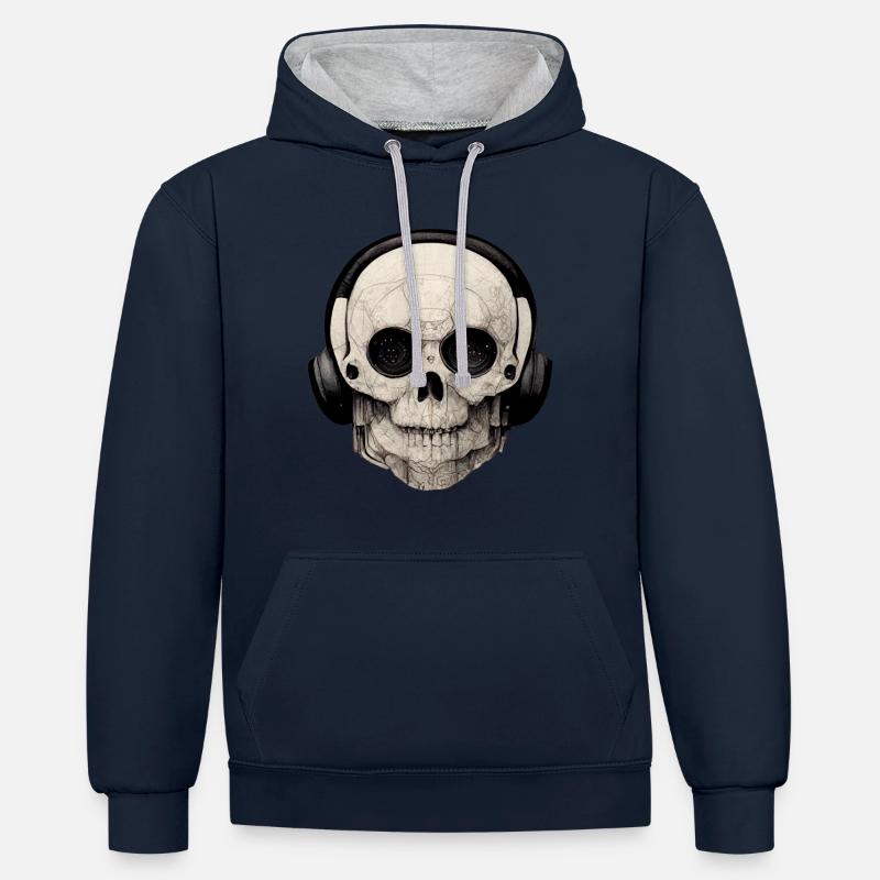 Crâne avec casque - Sweat à capuche contrasté - bleu marine/gris chiné