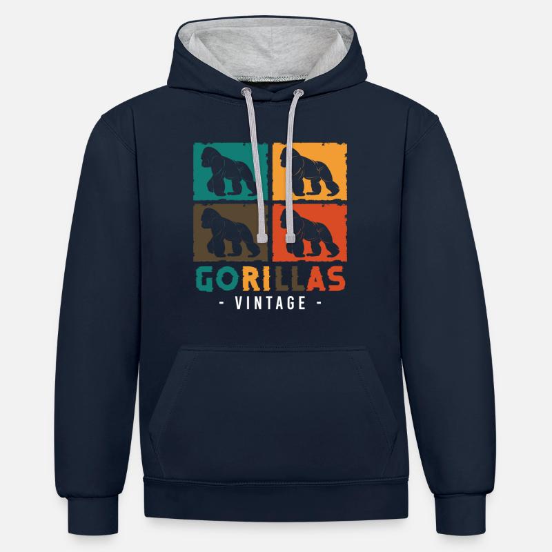 Monkey Training Silberrücken Zoo - Kontrast-Hoodie - Navy/Grau meliert