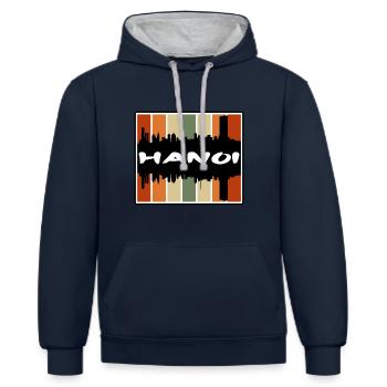 Hanoi Vietnam Skyline Silhouette Souvenir de voyage - Sweat à capuche contrasté - bleu marine/gris chiné - Devant - Nico (186cm)