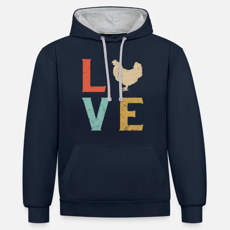 I love chickens - Sweat à capuche contrasté - bleu marine/gris chiné
