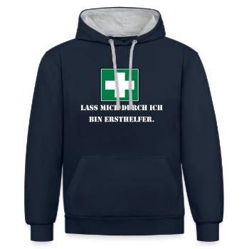Lass mich durch ich bin Ersthelfer (weiß) - Kontrast-Hoodie - Navy/Grau meliert - Vorne - Nico (186cm)