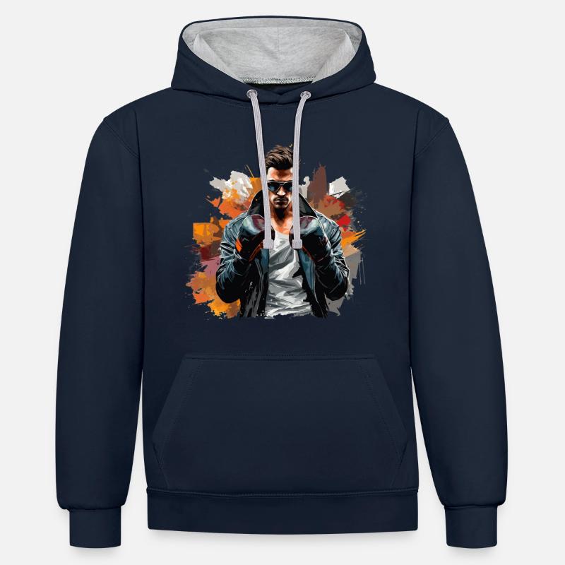 KO | Graffiti Style Boxer - Sweat à capuche contrasté - bleu marine/gris chiné