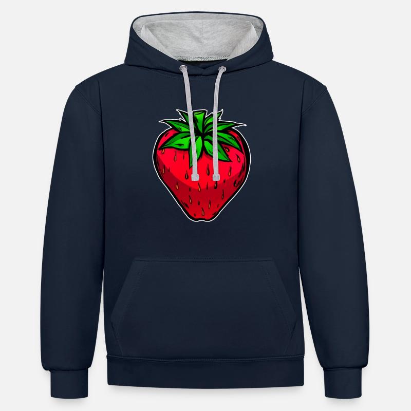 Fraise fruit fruit délicieux - Sweat à capuche contrasté - bleu marine/gris chiné