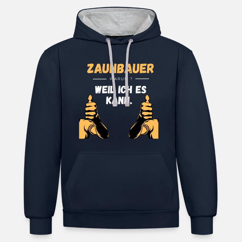 Zaunbau Beruf Geschenkidee - Kontrast-Hoodie - Navy/Grau meliert