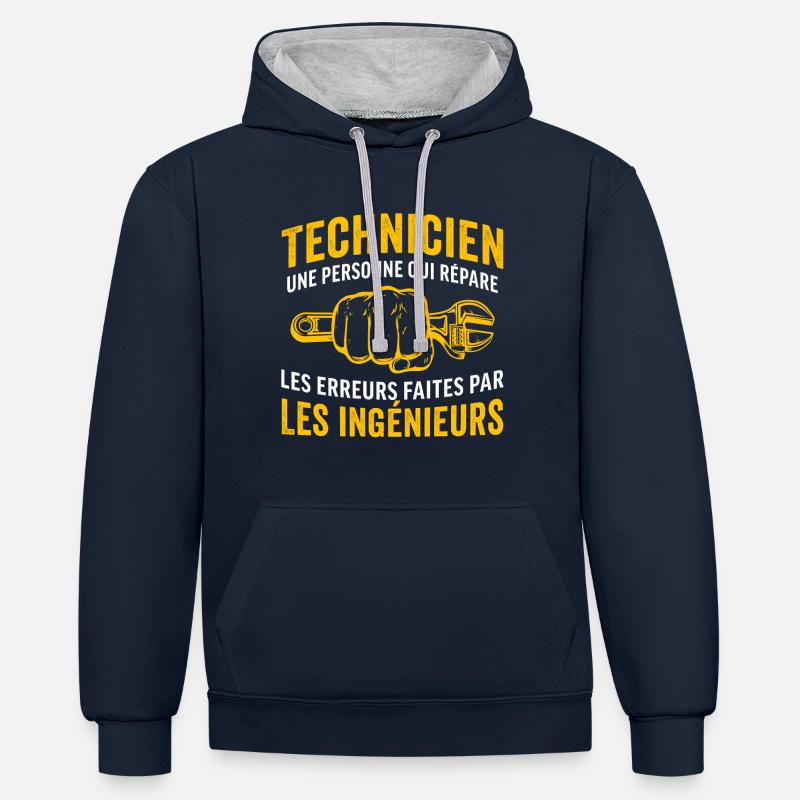 Cadeau pour un Technicien - Sweat à capuche contrasté - bleu marine/gris chiné