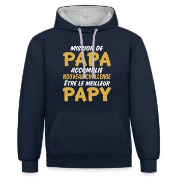 nouveau challenge être le meilleur papy - Sweat à capuche contrasté - bleu marine/gris chiné - Devant - Nico (186cm)
