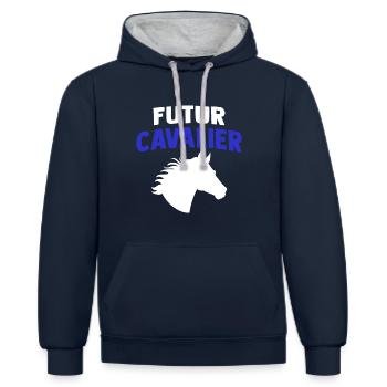futur cavalier cadeau cavalier équitation - Sweat à capuche contrasté - bleu marine/gris chiné - Devant - Nico (186cm)
