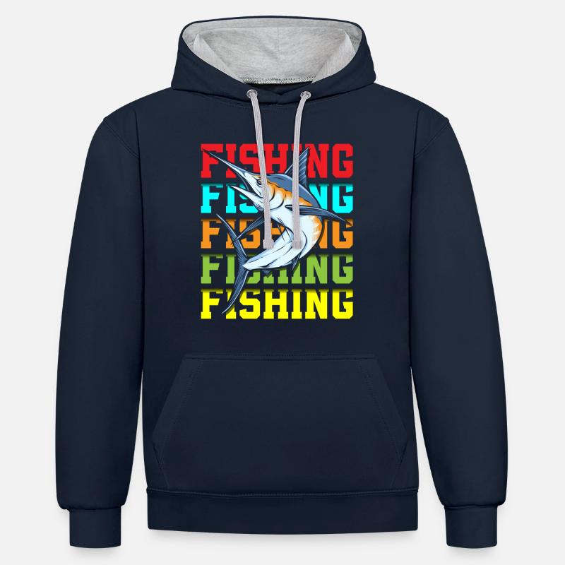 Pêcheurs Pêche Pêche Appât - Sweat à capuche contrasté - bleu marine/gris chiné
