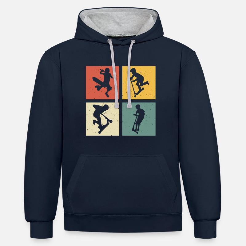 Scooter retro scooter trottinette - Sweat à capuche contrasté - bleu marine/gris chiné
