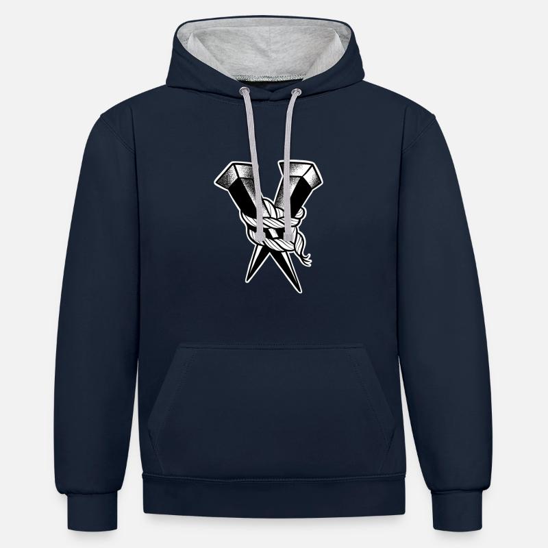 Double clou old school - Sweat à capuche contrasté - bleu marine/gris chiné