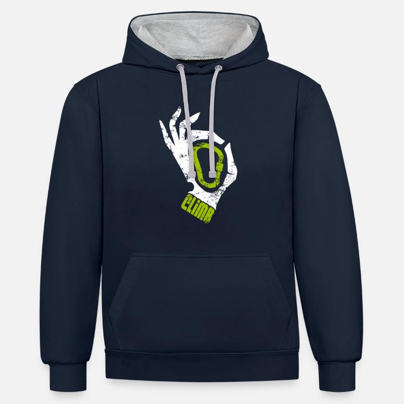 Cadeau passion escalade CLIMB - Sweat à capuche contrasté - bleu marine/gris chiné