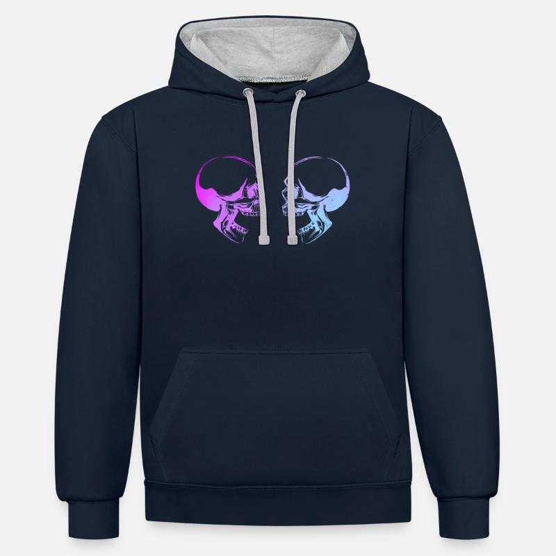Doppelte Schädelkunst - Kontrast-Hoodie - Navy/Grau meliert