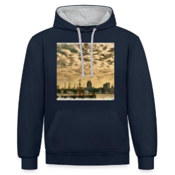 Hamburg, meine Perle - Kontrast-Hoodie - Navy/Grau meliert - Vorne - Nico (186cm)