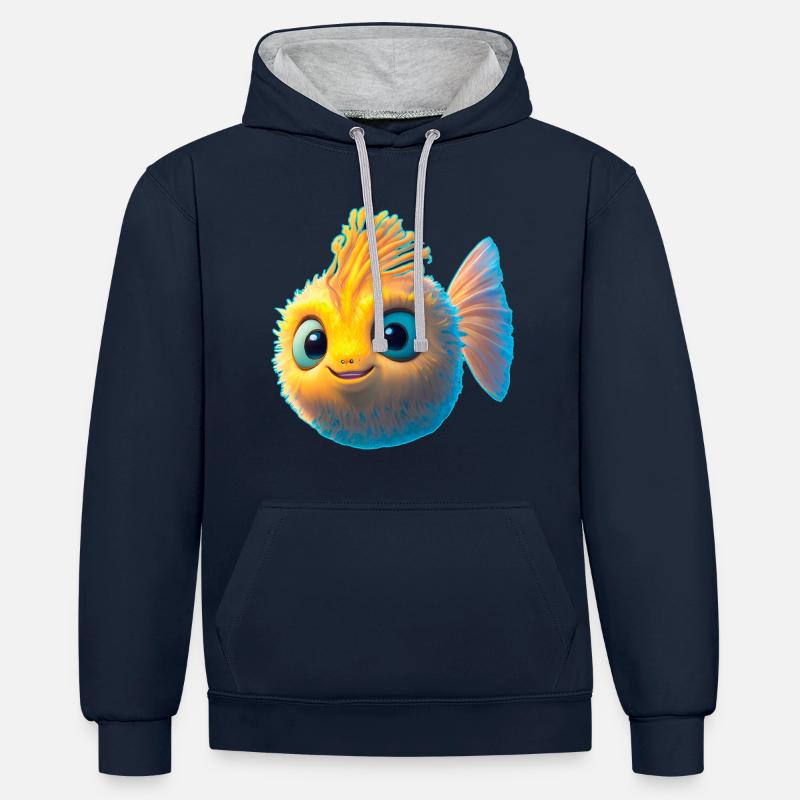 mignon bébé poisson-globe - Sweat à capuche contrasté - bleu marine/gris chiné