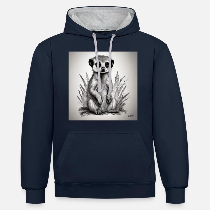 Suricate de bébé - Sweat à capuche contrasté - bleu marine/gris chiné