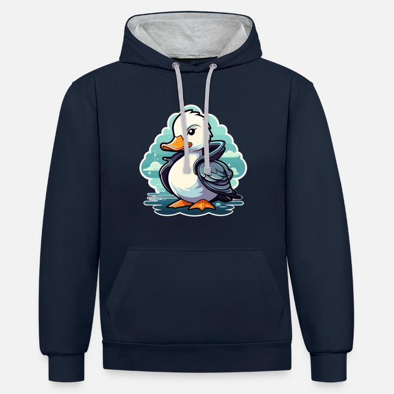 Illustration de canard - Sweat à capuche contrasté - bleu marine/gris chiné