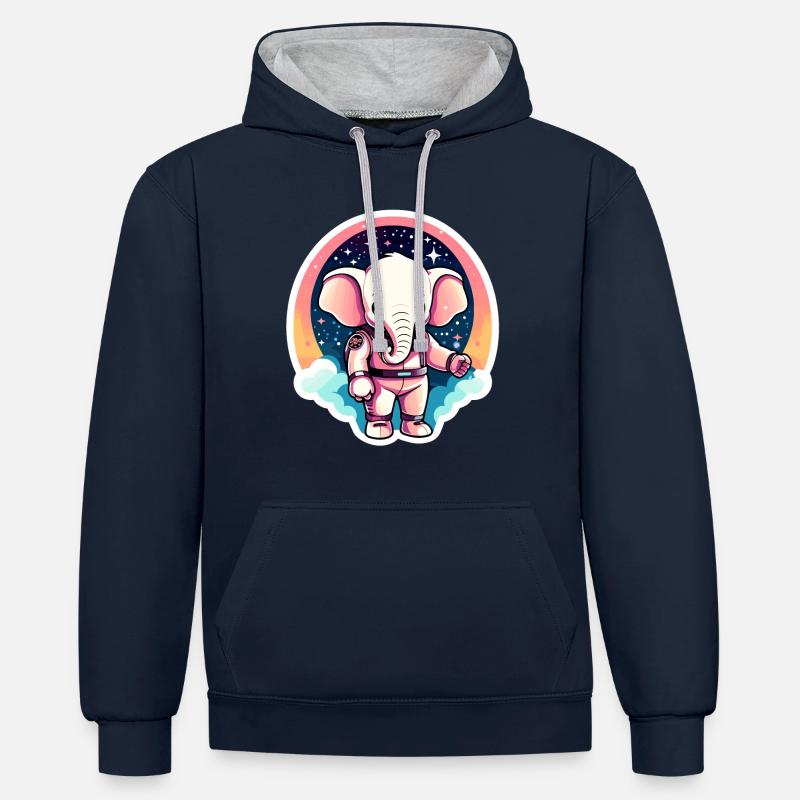 Illustration d’astronaute éléphant - Sweat à capuche contrasté - bleu marine/gris chiné