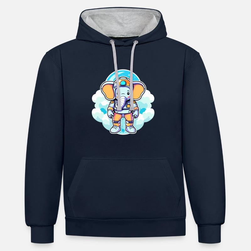 Illustration d’astronaute éléphant - Sweat à capuche contrasté - bleu marine/gris chiné