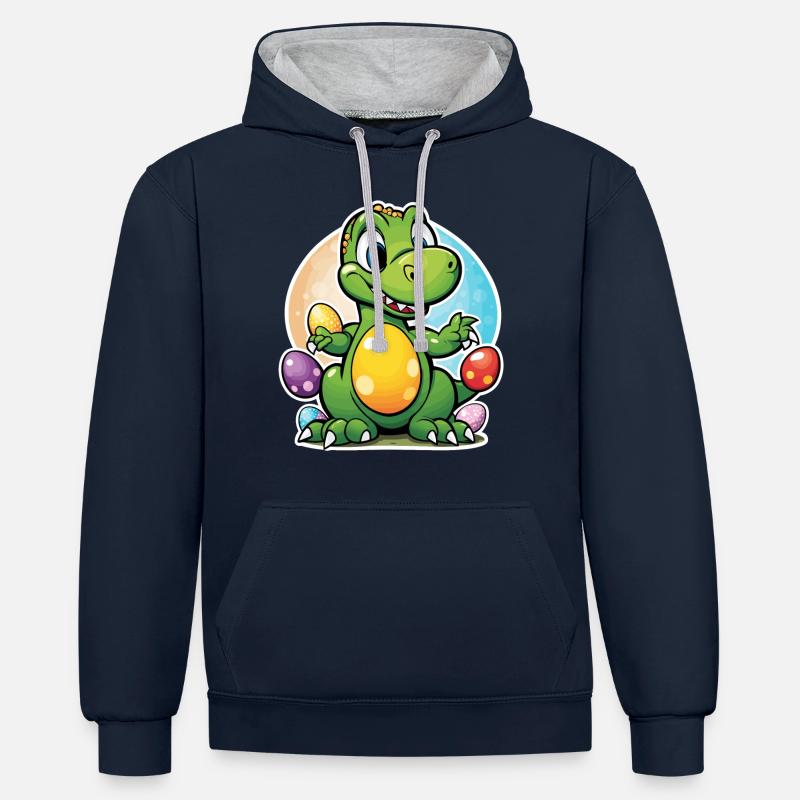 Dinosaur Easter Eggs Easter - Contrast hoodie - navy/heather grey