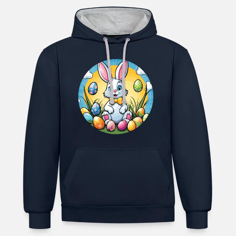 Easter Bunny Easter Illustration - Contrast hoodie - navy/heather grey