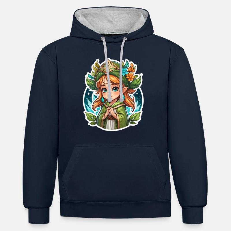 Druide Mignon Illustration - Sweat à capuche contrasté - bleu marine/gris chiné