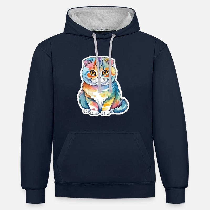 Scottish Fold Scottish Fold-Eared Cat - Contrast hoodie - navy/heather grey
