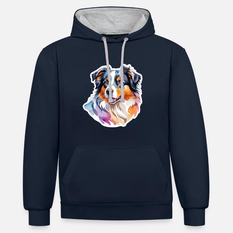 Berger Australien Aquarelles - Sweat à capuche contrasté - bleu marine/gris chiné