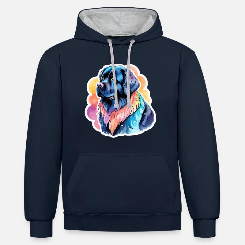 Aquarelles de Terre-Neuve - Sweat à capuche contrasté - bleu marine/gris chiné