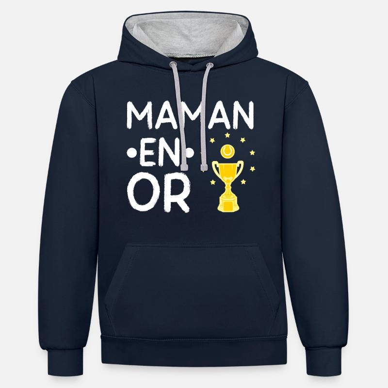 Maman en or. - Sweat à capuche contrasté - bleu marine/gris chiné