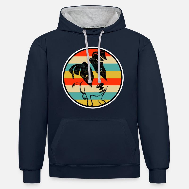 Image de Jack Russel Terrier - Sweat à capuche contrasté - bleu marine/gris chiné