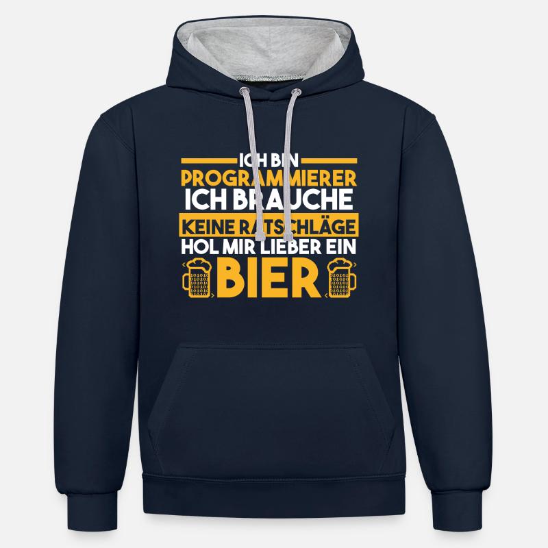 Programmieren Entwickler Coder Bier Programmierer - Kontrast-Hoodie - Navy/Grau meliert