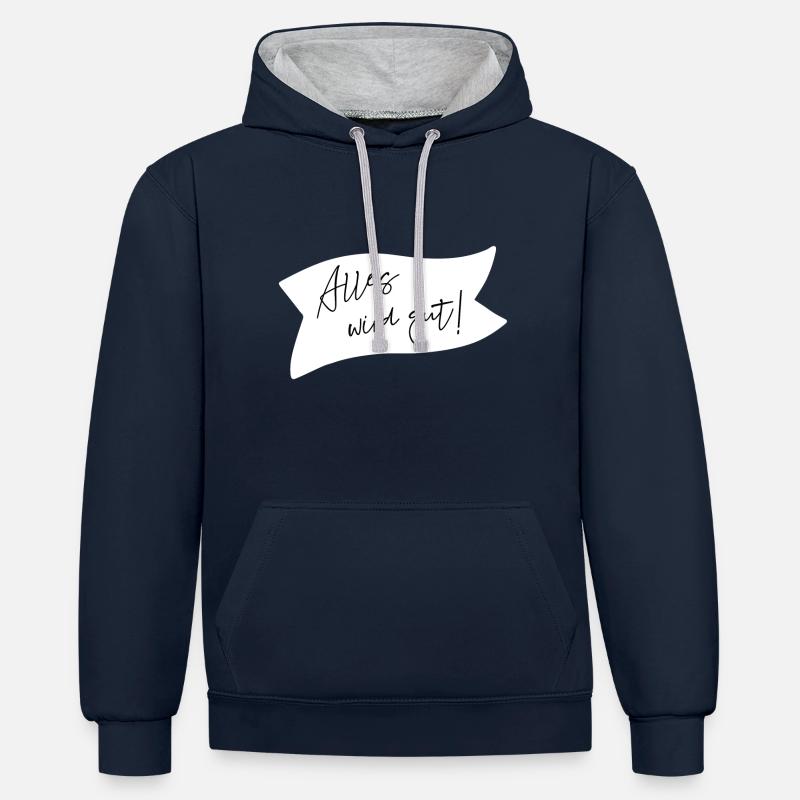 Alles wird gut! - Kontrast-Hoodie - Navy/Grau meliert