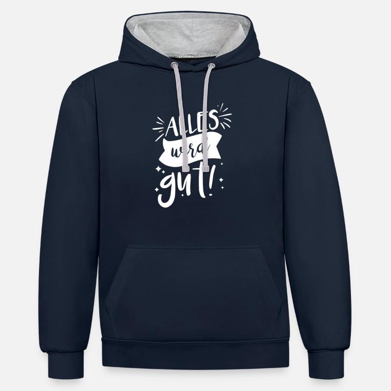 Alles wird gut! - Kontrast-Hoodie - Navy/Grau meliert