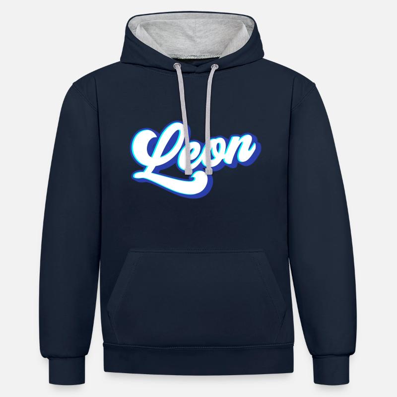 Leon | Farben änderbar - Kontrast-Hoodie - Navy/Grau meliert