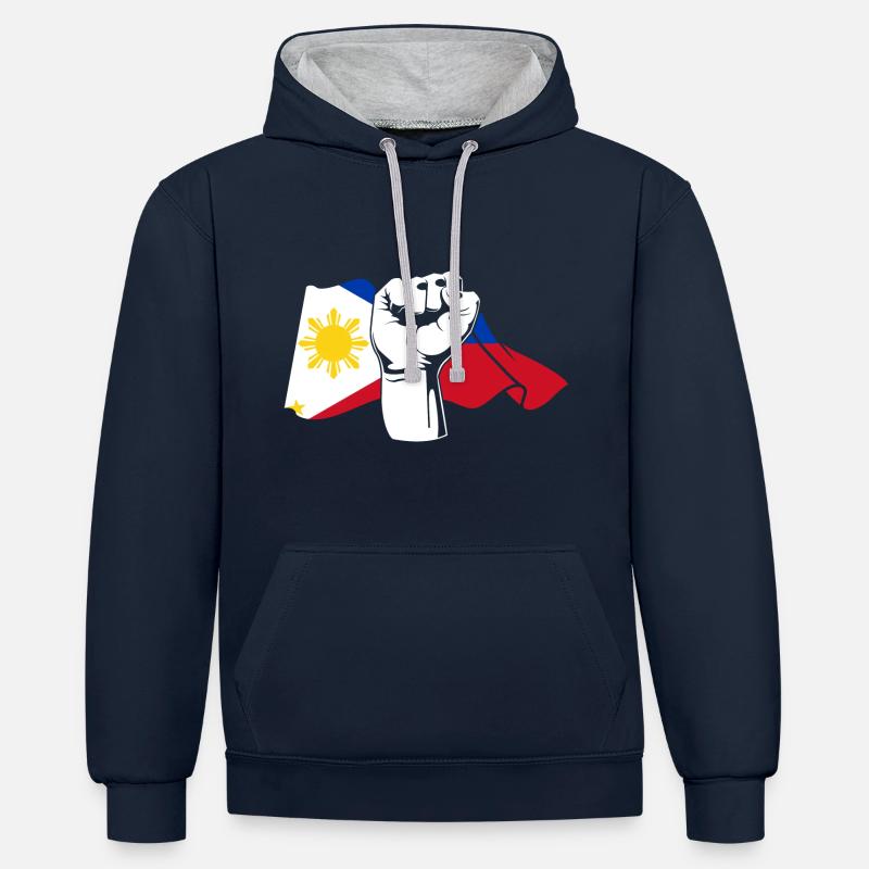 Faust Filipino Philippines - Sweat à capuche contrasté - bleu marine/gris chiné