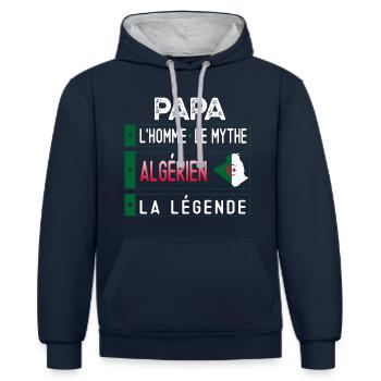 Papa algérien idée cadeau algérie - Sweat à capuche contrasté - bleu marine/gris chiné - Devant - Nico (186cm)