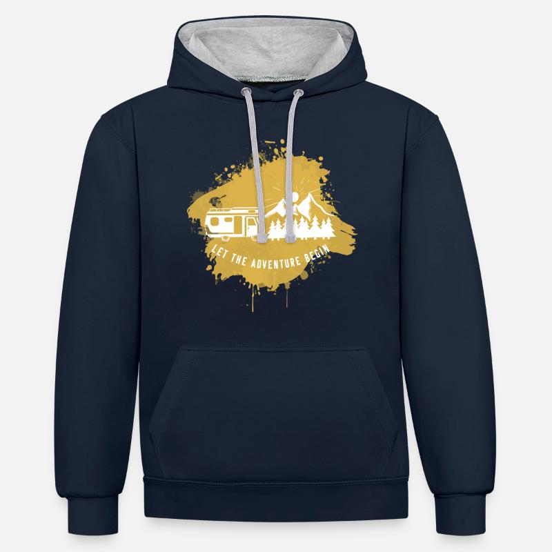Camper Camping Camping Or - Sweat à capuche contrasté - bleu marine/gris chiné