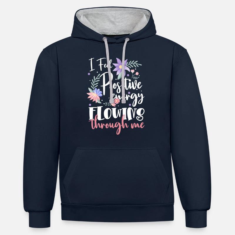 Positiv Optimistisch Eigenliebe - Kontrast-Hoodie - Navy/Grau meliert