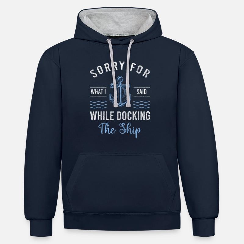 Voile, Navigation, Plage, Maritime - Sweat à capuche contrasté - bleu marine/gris chiné