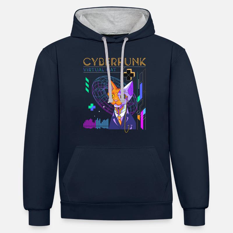 Zukunft Android Technik - Kontrast-Hoodie - Navy/Grau meliert