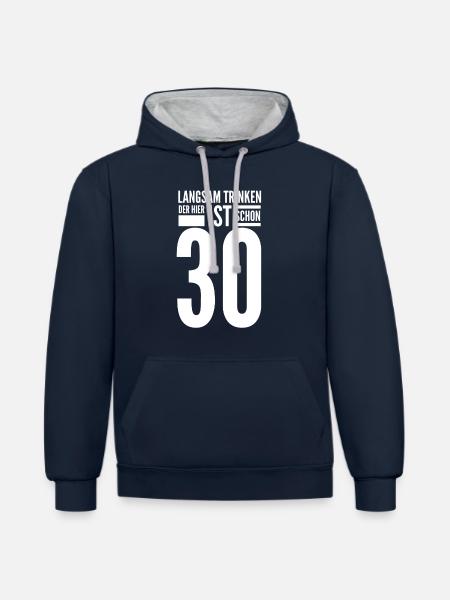 30. Geburtstag - Kontrast-Hoodie - Navy/Grau meliert