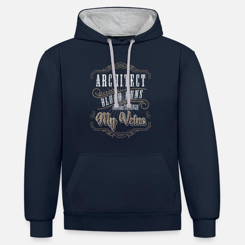 Construction de maisons design - Sweat à capuche contrasté - bleu marine/gris chiné