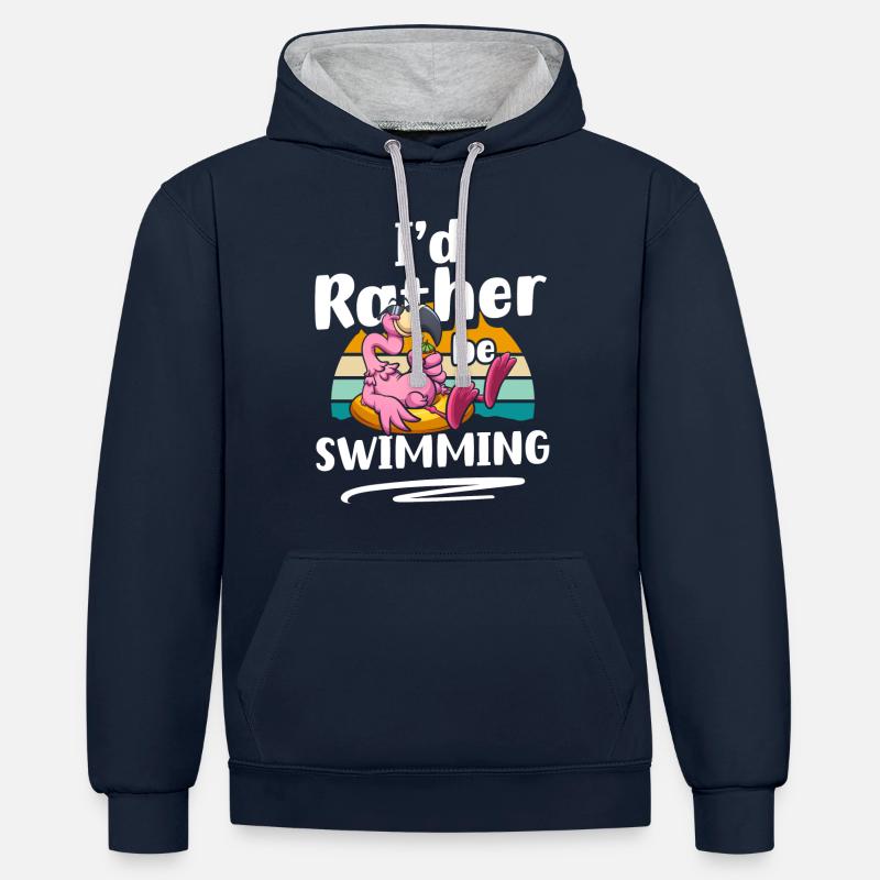 Natation, L’Eau, Soleil, Plongée - Sweat à capuche contrasté - bleu marine/gris chiné